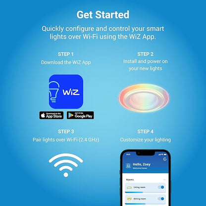 HALO 4" Dual Zone Smart Wi-Fi® Canless LED Light Powered by WiZ Pro 4-Pack, Dimmable Full Color w/SpaceSense, Smart Home Ready RLWZDZC4-4PK