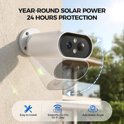 AlkiVision Solar Security Cameras Wireless Outdoor - 2K Night Color Vision Solar Camera, AI Motion Detection, 360° View, Spotlight, 2-Way Audio, Siren, IP67 Waterproof, SD/Cloud Storage, 2Pcs