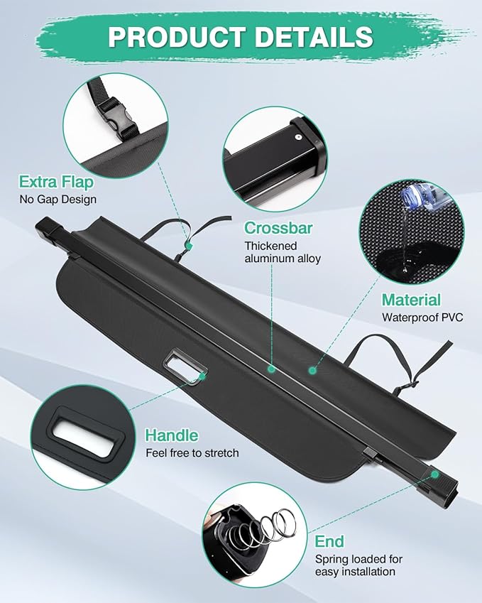 Powerty Cargo Cover for 2023-2025 2026 Honda CRV Retractable Trunk Cover Trunk Shielding Shade for CRV Accessories Cargo Luggage Cover No Gap (NOT for Sport Touring Hybrid)