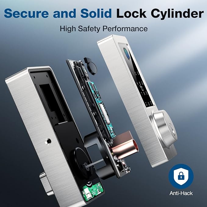Fingerprint Keyless Entry Door Lock 6-in-1, Electronic Deadbolt with Auto-Lock, Anti-Peeping Smart Key for Front Door, IP65 Waterproof Front Smart Lock Deadbolt for Home