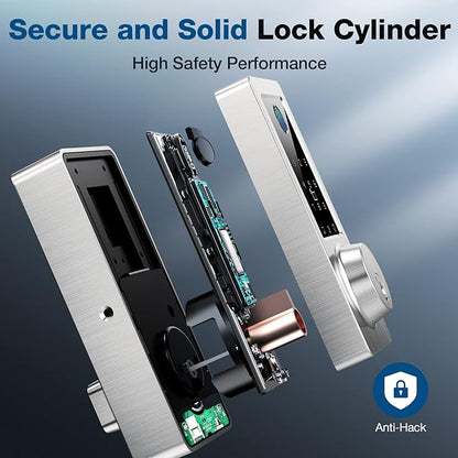 Fingerprint Keyless Entry Door Lock 6-in-1, Electronic Deadbolt with Auto-Lock, Anti-Peeping Smart Key for Front Door, IP65 Waterproof Front Smart Lock Deadbolt for Home