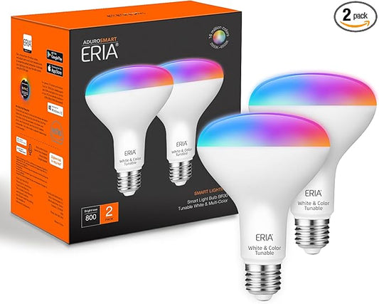 ERIA Smart Light Bulbs, BR30 ZigBee,Colors and White 800LM 65W Equivalent Dimmable CRI 90+ Smart Bulb Works, Hue*, HA, Smart Things, Alexa, Google Assistant (2-Pack)