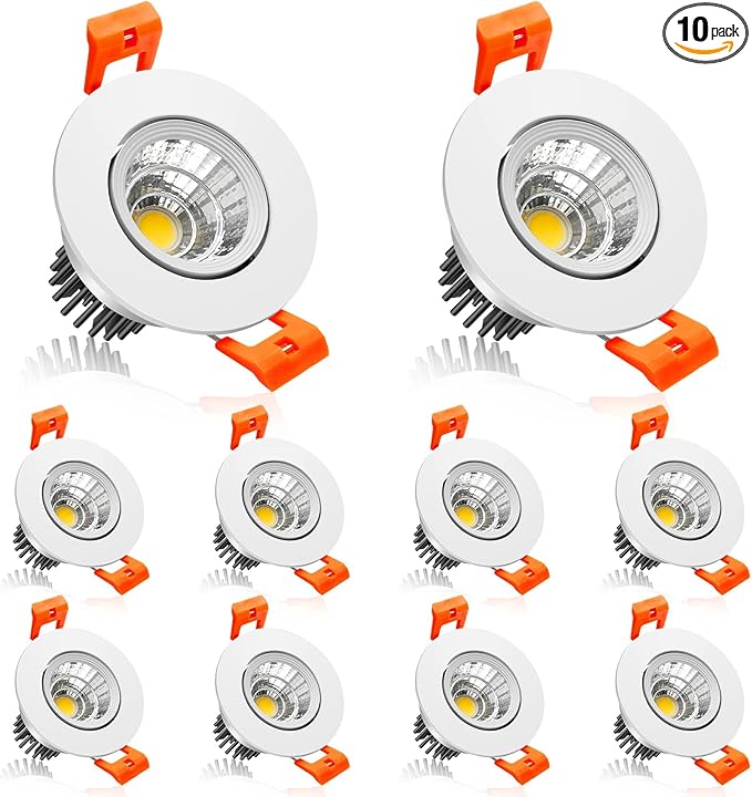 2Inch LED Recessed Ceiling Light, 3W Dimmable LED Downlight, Natural White 4000K, 60 Beam Angle COB Recessed Lights with Driver, 25W Halogen Bulbs Equivalent for Ceiling Lighting, White 10 Pack