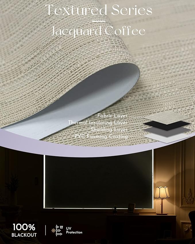 Graywind Motorized Roller Shades 100% Blackout Free Stop Window Shades Cordless Wireless Remote Control Window Roller Blinds with Valance for Smart Home and Office, Customized Size, Jacquard Coffee