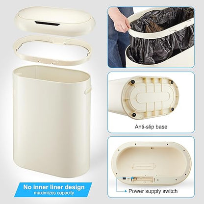 Garvee 13 Gallon Automatic Sensor Trash Can with Motion Activated Lid - Touchless Kitchen & Bathroom Garbage Bin, Battery Powered Smart Can for Office/Bedroom (50L Capacity)