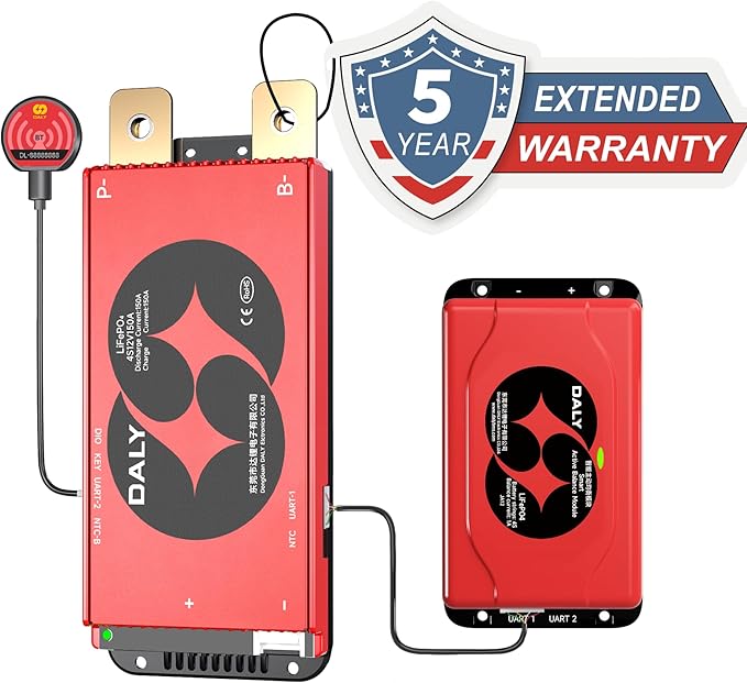 DALY BMS 12V 4S 150A Balance - 1A Active Cell Balancing BMS with Bluetooth Module for 12V LiFePO4 Battery Pack for RV trolling Motor Battery Portable Power Station