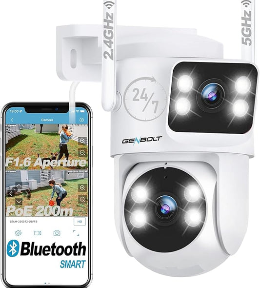 GENBOLT PTZ WiFi Security Camera Outdoor with Dual Lens, CCTV Surveillance with Dual View, Cloud Storage Upgraded with Color Night, Auto Tracking Humanoid Detection [DC&PoE]