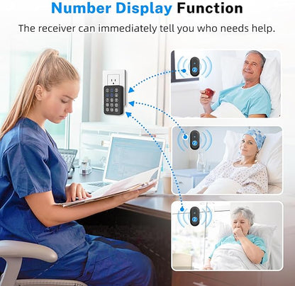 Wireless Emergency Call Button System - 500 Ft Range Caregiver Pager with LED Display, 10 Waterproof Alert Buttons & 1 Receiver for Elderly, Patients, Disabled at Home, Hospital, Clinic