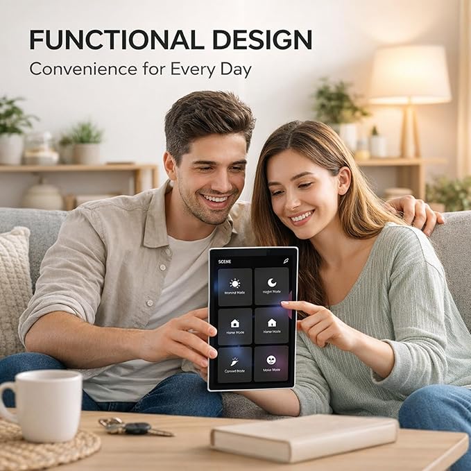 5 Inch Smart Home Control Panel Touchscreen, All - in - One Multimode Gateway Switch, White - Hands - Voice Control, Quick Device Management, Easy Installation for Home Auto