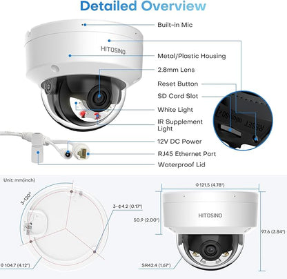 8MP Outdoor Dome PoE Camera - 4K IP Camera with Mic/Audio, Human/Vehicle Detection, Smart Hybrid Color Night, 2.8mm 114°FoV, IP67, IK08 vandalproof, H.265+, 3-Axis, 120db WDR, SD Card Slot