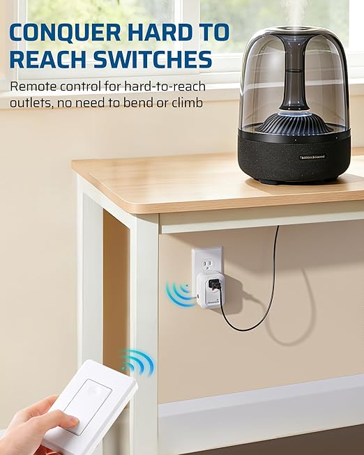 DEWENWILS Remote Control Outlet, Wireless Light Switch for Lamps, Fans, Household Appliances, Up to 100FT Range, Programmable Remote Outlet Switch, White