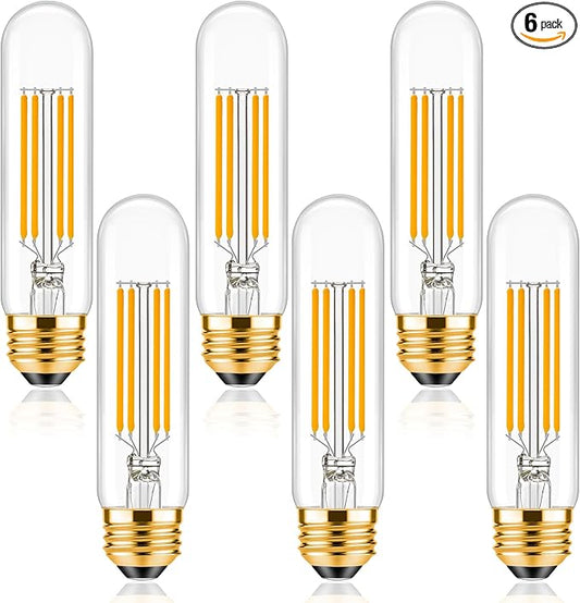 ToBeGreat T30 Light Bulbs Dimmable Filament Bulb 6 Watt Equivalent 60W Bulb E26 Tubular Bulbs T10 Edison LED Warm White 2700K,Desk Lamp,Kitchen Cafes Restaurants Bedbroom Bathroom,6 Pack