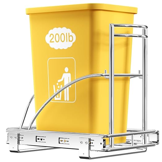 ANASTA Single Pull Out Trash Can Under Cabinet 7-13 Gal, Heavy Duty Under Sink Garbage Can, 50Qt Slide Out Waste Bin for 13" Wx 17" Hx 19" D Base Cabinet, Trash Bin Holder for Drawer/Counter, No Can