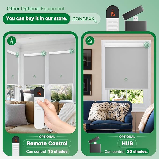 Motorized Blinds with Remote, Blackout Cooling Automatic Shades with Solar Panel Cordless Smart Blinds for Windows, Custom Electric Blinds Horizontal Roller Shades,Gray,36" W X 72" H