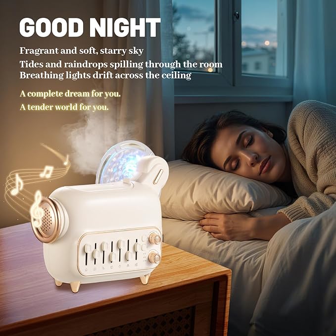 5-in-1 waterless Diffuser: Bluetooth Speaker, Humidifier, LED Night Light, White Noise & Nature Sounds. Auto Shut-Off. Aromatherapy Diffuser for Bedroom, Office, Yoga, Kids & Adults