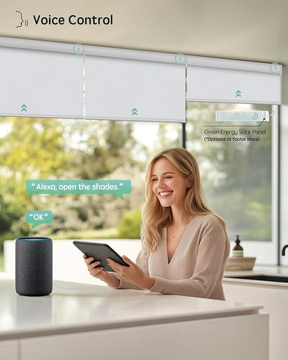 Yoolax Motorized Blinds with Remote, 100% Blackout Smart Blinds, Waterproof Motorized Shades Work with Alexa, Google, Apple Homekit, Custom Electric Shades Voice Control (Vinyl White)
