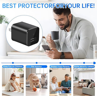 USB Charger Hidden Camera, WiFi Small Spy Security Camera, Full HD 1080P Mini Wireless Nanny Cam Motion Detection with App Live Feed for Home, Window, Indoor, Outdoor
