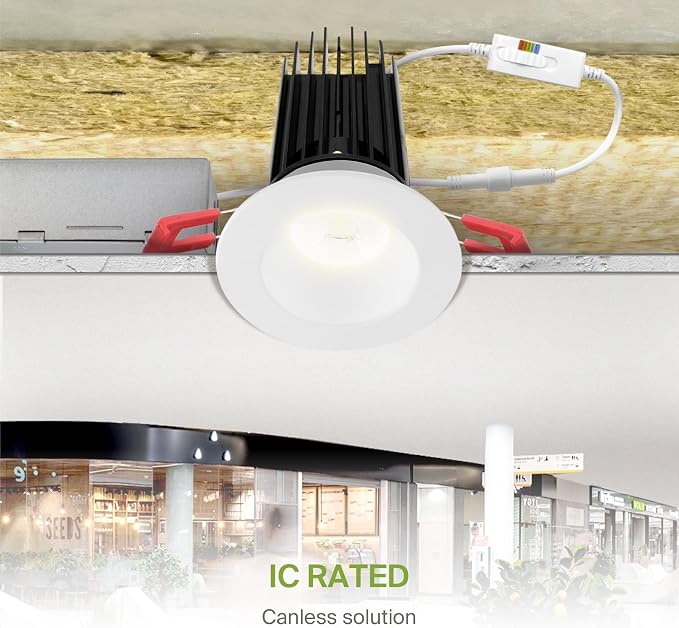 ASD 2 Inch LED Recessed Lighting with Junction Box, 15W 120-277V, Dimmable Anti-Glare Downlight, 2700K/3000K/3500K/4000K/5000K Selectable, CRI 90+, Round White Trim, IC Rated, ETL, Energy Star