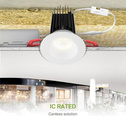 ASD 2 Inch LED Recessed Lighting with Junction Box, 15W 120-277V, Dimmable Anti-Glare Downlight, 2700K/3000K/3500K/4000K/5000K Selectable, CRI 90+, Round White Trim, IC Rated, ETL, Energy Star
