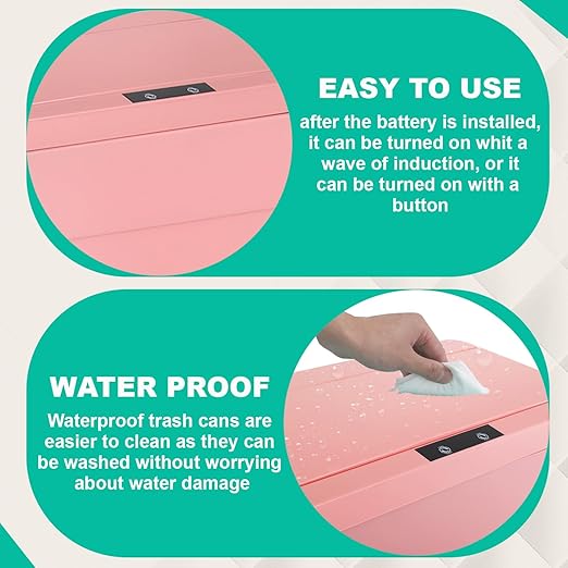 BestOffice 13 Gallon Trash Can Automatic Kitchen Trash Can Touch Free High-Capacity Garbage Can with Lid for Bedroom Bathroom Home Office 50 Liter (Black, 1) (3, Pink)