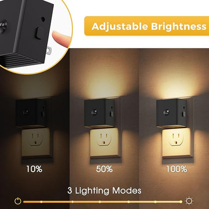 L LOHAS LED Motion Sensor Night Light, [2-Pack] Plug in Night Light with Motion Sensor and Dusk to Dawn Sensor, Brightness Adjustable, 3000K Soft White Nightlight for Bathroom Hallway Kitchen