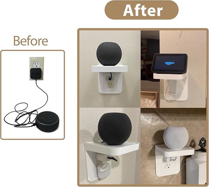 Outlet Shelf Holder Fit for Duplex Receptacle, Bathroom Decor,Cable Management,A Space Saving Solution, Homepod Mini Google Home/Echo/Smart Speakers/Electric Toothbrush/Cell Phone (Standard)