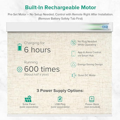 Motorized Roller Shades, 10O% Blackout Remote Control Custom Window Shades Compatible with Alexa Google Assistant via RF Hub, Rechargeable Electric Blinds for Windows (Texture Beige)