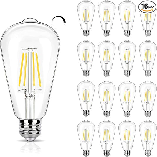 16 Pack LED Edison Bulbs 40W Equivalent, 4000K Cool White Dimmable ST19 Light Bulb, 4W LED Filament Bulb, 450LM E26 Vintage Bulbs for Ceiling Light Fixtures