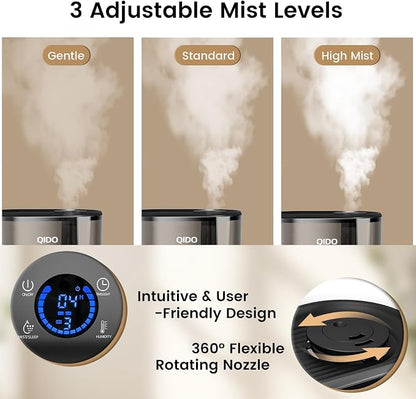 COMHOMA Humidifiers for Bedroom, 5L Top Fill for Large Room, 36H Runtime, 28 dB Quiet Cool Mist Air Humidifier for Baby Nursery, Plants, Indoor, APP/7-color Nightlight, Easy to Clean & Fill, Black