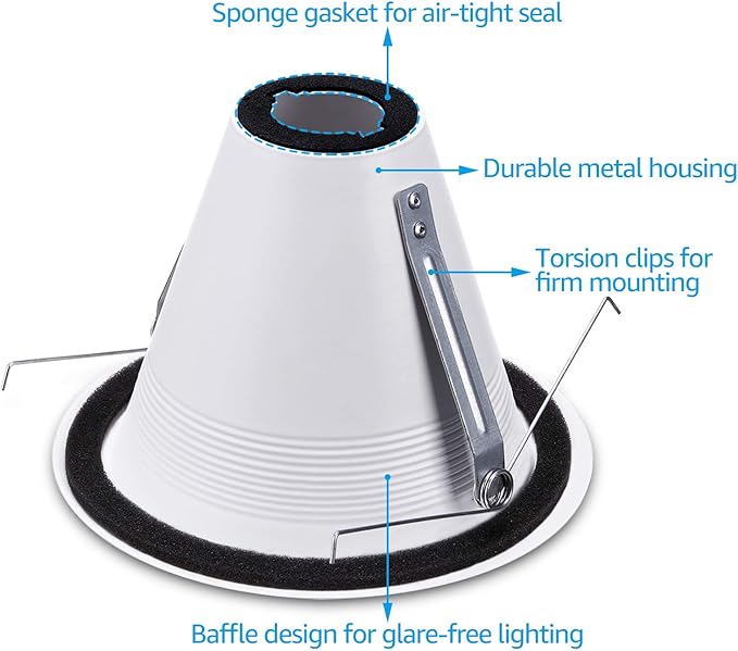 TORCHSTAR 6 Inch Recessed Can Light Trim, Air Tight Baffle Trim, IC-Rated Anti-Glare for 6 Inch Can, Self-Flanged Recessed Light Trim, White, Pack of 6