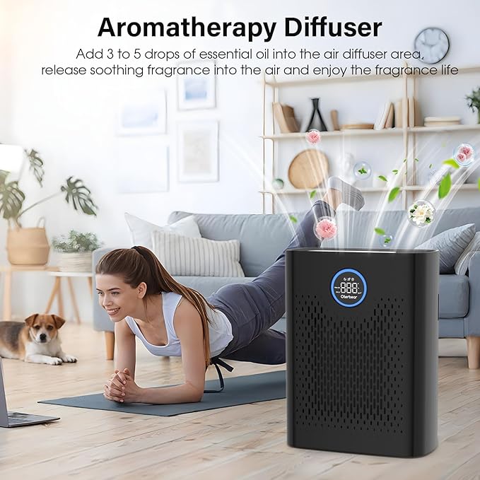 Air Purifiers for Home Pets Up to 3000Ft², HEPA Large Room Air Purifier with PM2.5 Air Quality Monitor, Sleep Mode, Air Purifiers for Bedroom Office for Allergies, Smoke, Dust, Pollen,8000B,Black