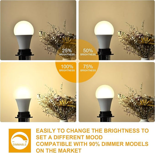 10-Pack 14W LED Dimmable Light Bulbs, 100W Equivalent, A19 LED Bulbs - 1500LM, Warm White 3000K, No Flicker, E26 Base for Kitchen, Bedroom, Office