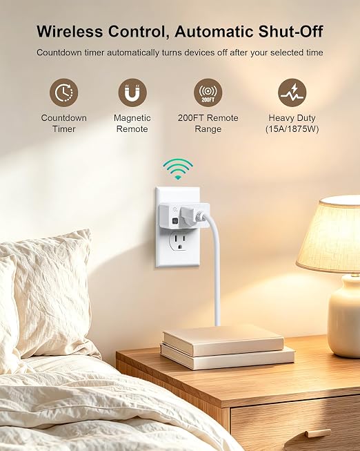 Remote Control Outlet with Countdown Timer, Portable Magnetic Switch