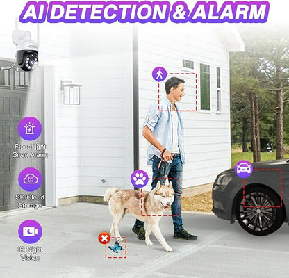 CKK [5G/2.4G WiFi, Upgrading 3K] 2Pcs Wireless Outdoor Security, CCTV PTZ Cameras with 5G/2.4G WiFi,3K 10-Channel NVR,Floodlights,Siren, 2-Way Audio, Color Night Vision, 24/7 Surveillance