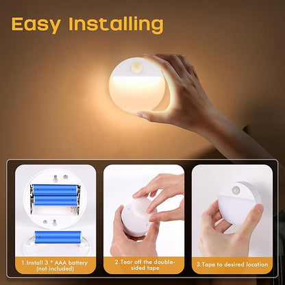 Guankai 8 Pack Motion Sensor Stair Light for Indoor, Battery Operated Night Lights, Led Stick On Puck Lighting Closet Lamp, Motion Activated Lamps for Step, Cabinet, Hallway, Bathroom