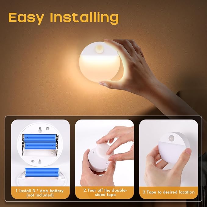 Guankai 12 Pack Motion Sensor Stair Light for Indoor, Battery Operated Night Lights, Led Stick On Puck Lighting Closet Lamp, Motion Activated Lamps for Step, Cabinet, Hallway, Bathroom