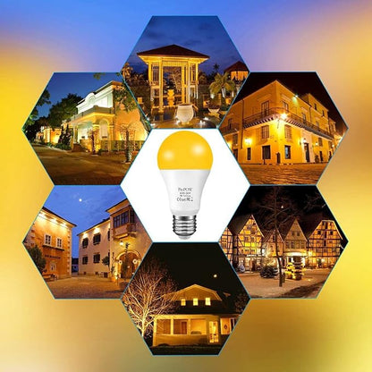 Amber Yellow LED Light Bulb, 7W Dusk to Dawn Bulbs 40W Equivalent A19 Auto on/Off LED Bulbs Outdoor Lights 580 Lumens Porch Lights(Non-Dimmable,E26,2200K,2 Pack)