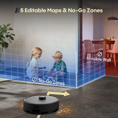 Robot Vacuum and Mop Combo, 90 Days Self-Emptying, 6000Pa Powerful Suction, Home Mapping, Easy Custom Robotic Vacuum for Pet Hair, Dust, Carpet, WiFi/Alexa