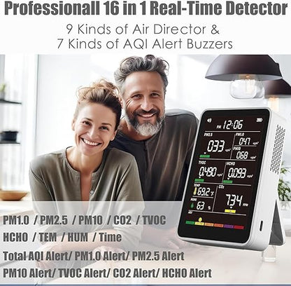 Professional Indoor Air Quality Monitor with AQI Alerts, Portable Real-Time Detector for Home, Car, Plants & Pets (Oyster White)