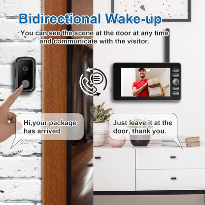 Doorbell Camera Wireless No Subscription Video Doorbell, Bidirectional Wake-up, Two-Way Intercom, 1080P Video, 4.3” Screen, 120° Angle, No APP, No WiFi