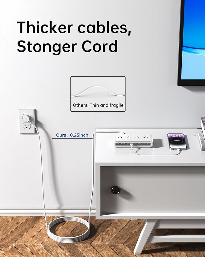 10-in-1 USB Charging Station with PD 20W Fast Charging, Surge Protector 6 USB Ports 4 AC Outlets 4.9ft Travel Power Strip with USB Ports Extension Cord for Home/Office/Travelling