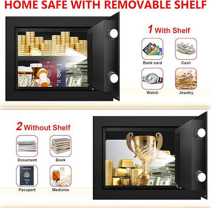 1.3 Cub Small Safes for Home Use Fire and Water Proof, Digital Security Fireproof Safe Box with Combination Lock, Smart Alarm System and Removable Shelf, Fire Safe for Home Documents Valuables