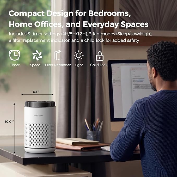 Air Purifier for Bedroom, HEPA Air Purifier for Smoke, Dust, Pollen, Pet Dander, Odor & Hair, Quiet Portable Air Cleaner with Sleep Mode, Covers Up to 540 Sq Ft, AC300 Pro White