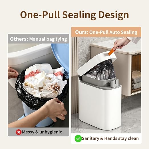 3.5 Gallon Automatic Bathroom Trash Can with Lid, Small Slim Smart Motion Sensor Garbage Bin with Auto Bag Suction & One-Pull Self Sealing, Touchless Waste Basket for Bedroom, Office, Kitchen, Rv