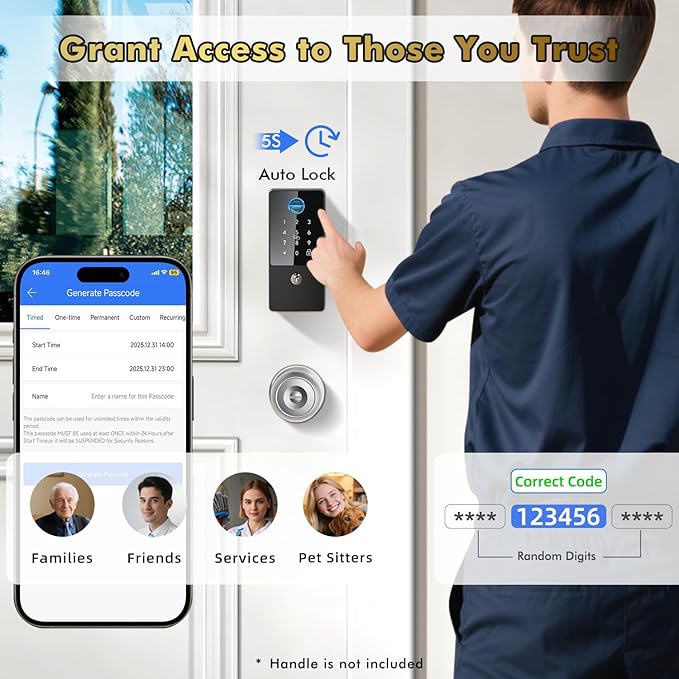 Biometric Smart Lock Deadbolt. Keyless Entry Door Lock with App Control & Remote Code Generation, Electronic Fingerprint Keypad for Home Airbnb Rental. Auto-Lock Anti-Peep Matte Black