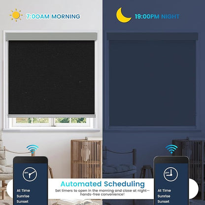 Motorized 100% Blackout Roller Shades – Custom Smart Blinds with Remote Control, Rechargeable Battery or Plug-in Motor, Tuya WiFi Optional, Home & Office Automatic Window Shades (Black/CH9296)