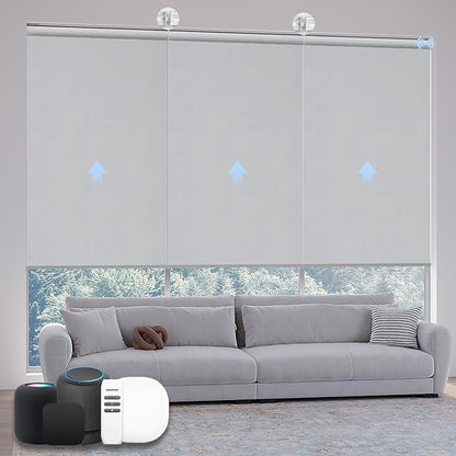 Motorized Coupled Shades, Blackout Smart Blinds for Large Windows Automatic Blinds Compatible with Alexa, Motorized Roller Shades Customized for Bedroom Home Office(Blackout-Fabric Light Grey)