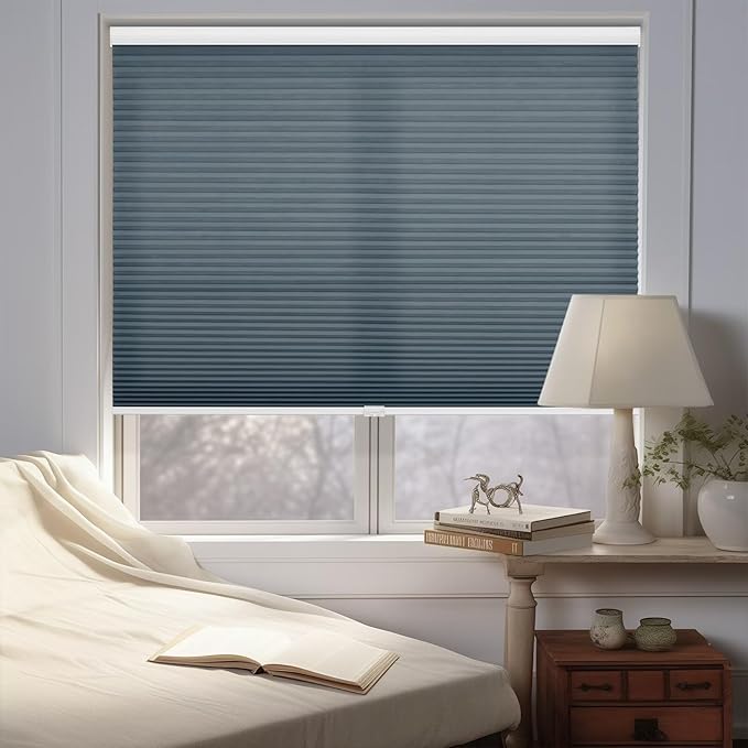 Changshade Cellular Shades Light Filtering Cordless Custom Size, Honeycomb Door Window Blinds 1.5 inch Cell Pleated Easy to Install for Home, Office, Apartment, House, Bedroom, Nursey, Dark Blue