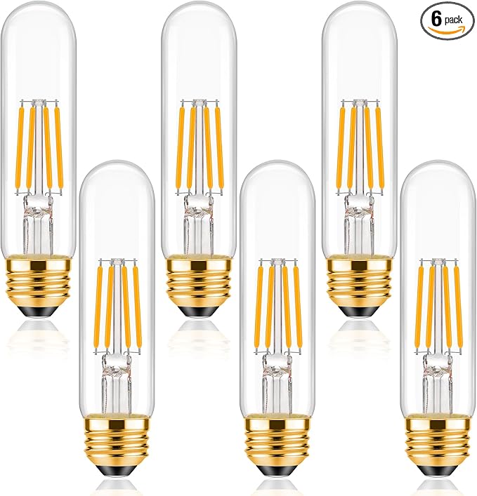 ToBeGreat T30 Light Bulbs 4 Watt Equivalent 40W Bulb E26 Tubular Bulbs T10 LED Bulb Warm White 2700K,Desk Lamp,Bedbroom Bathroom,6 Pack