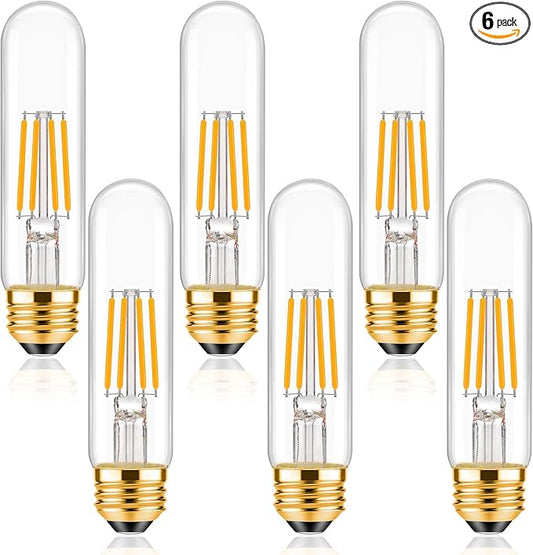 ToBeGreat T30 Light Bulbs 4 Watt Equivalent 40W Bulb E26 Tubular Bulbs T10 LED Bulb Warm White 2700K,Desk Lamp,Bedbroom Bathroom,6 Pack